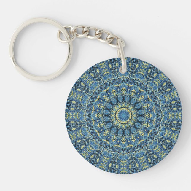 Boho Abstract Groovy Van Gogh Starry Night Mandala Key Ring (Front)