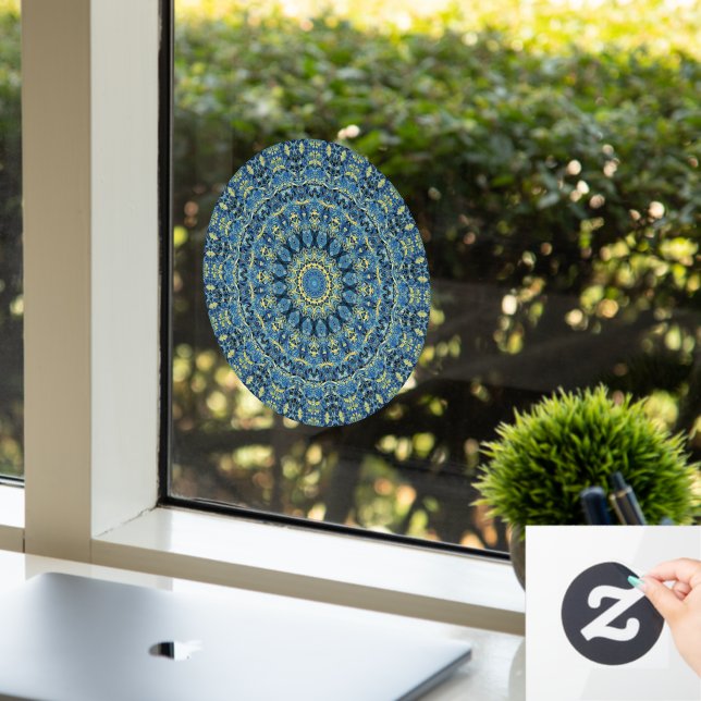 Boho Abstract Groovy Van Gogh Starry Night Mandala Window Cling (Office)