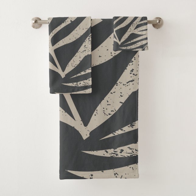 Boho Abstract Grunge Palm Leaves Pattern Bath Towel Set (Insitu)