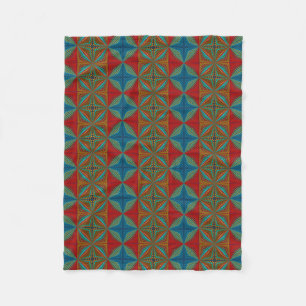 Boho Abstract Hippie Cool Red Blue Ethnic Trippy Fleece Blanket