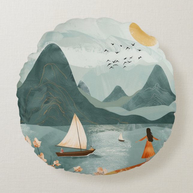 Boho Abstract Landscape (11) Round Cushion (Front)