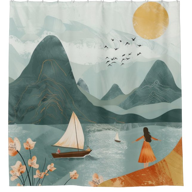 Boho Abstract Landscape (11) Shower Curtain (Front)