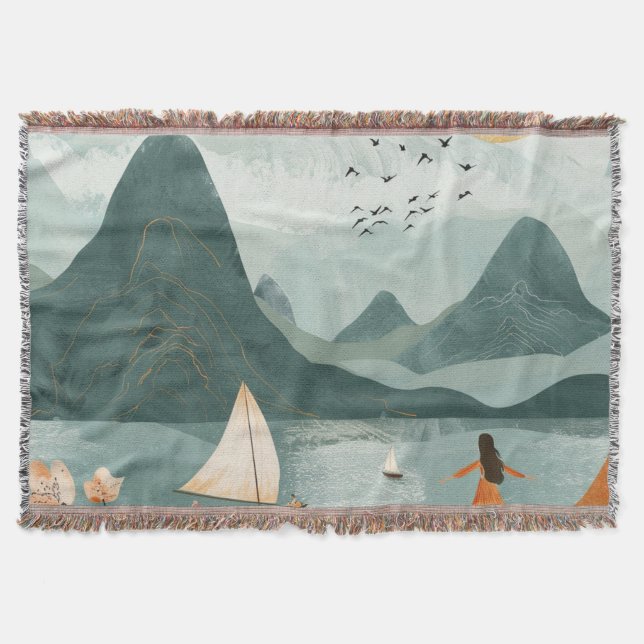 Boho Abstract Landscape (11) Throw Blanket (Front)