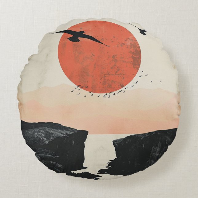 Boho Abstract Landscape (12) Round Cushion (Front)