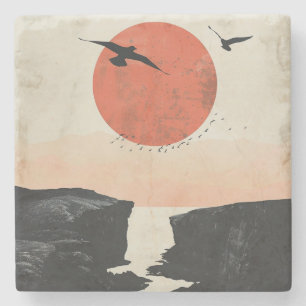 Boho Abstract Landscape (12) Stone Coaster