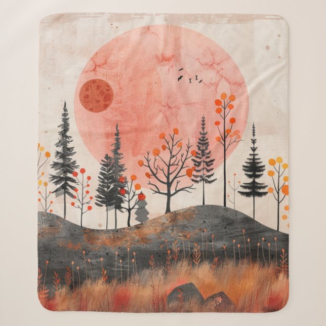 Boho Abstract Landscape (13) Sherpa Blanket (Front)