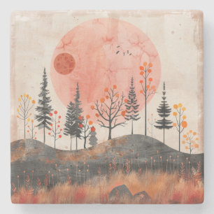 Boho Abstract Landscape (13) Stone Coaster