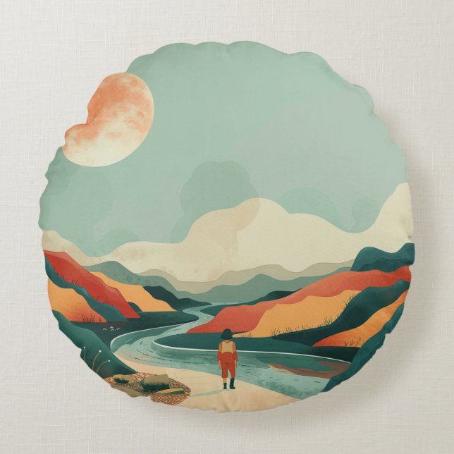 Boho Abstract Landscape (14) Round Cushion (Front)