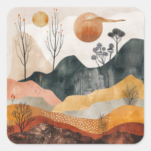 Boho Abstract Landscape (15) Square Sticker