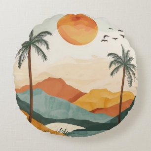 Boho Abstract Landscape (16) Round Cushion