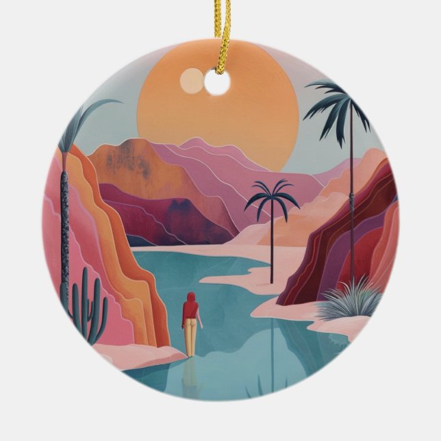 Boho Abstract Landscape (18) Ceramic Tree Decoration (Front)