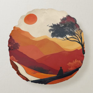 Boho Abstract Landscape (19) Round Cushion