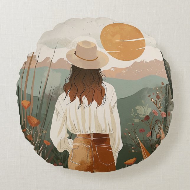 Boho Abstract Landscape (20) Round Cushion (Front)