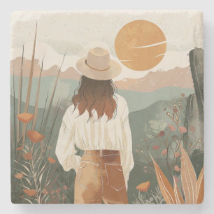Boho Abstract Landscape (20) Stone Coaster