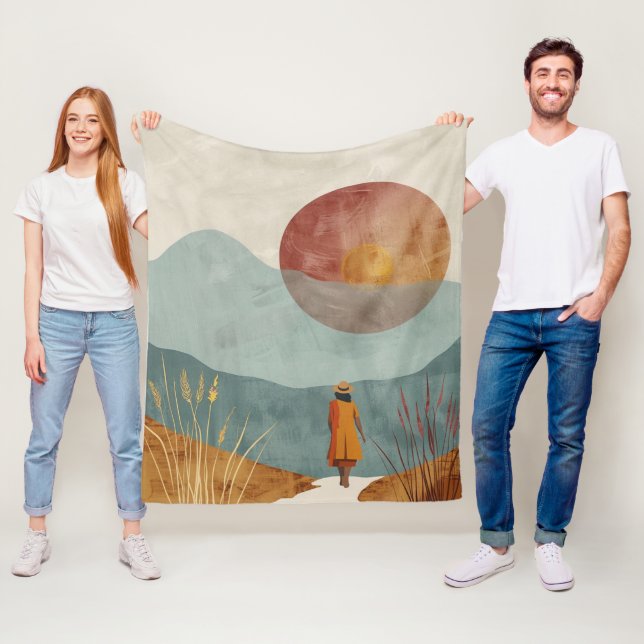 Boho Abstract Landscape (23) Fleece Blanket (In Situ)