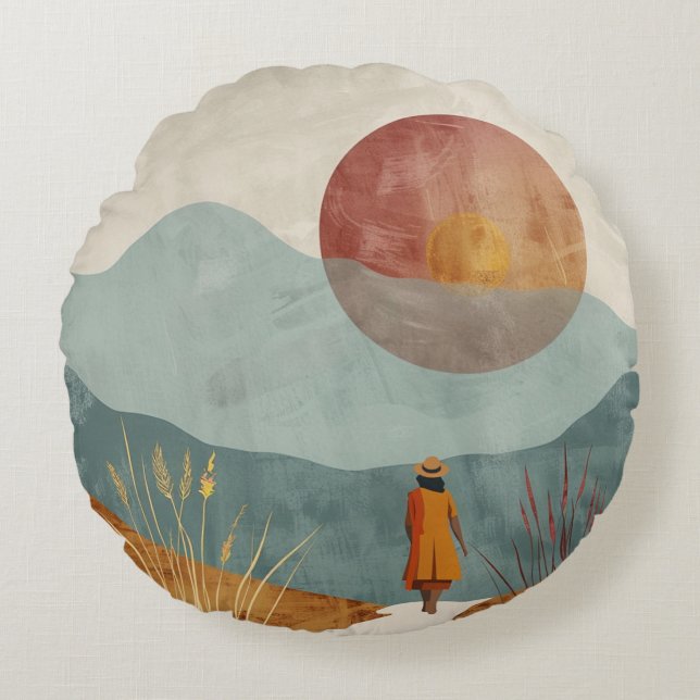 Boho Abstract Landscape (23) Round Cushion (Front)
