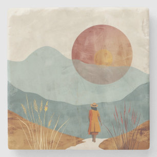 Boho Abstract Landscape (23) Stone Coaster