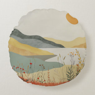 Boho Abstract Landscape (25) Round Cushion