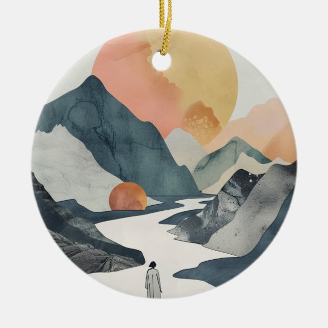 Boho Abstract Landscape (2) Ceramic Tree Decoration (Front)