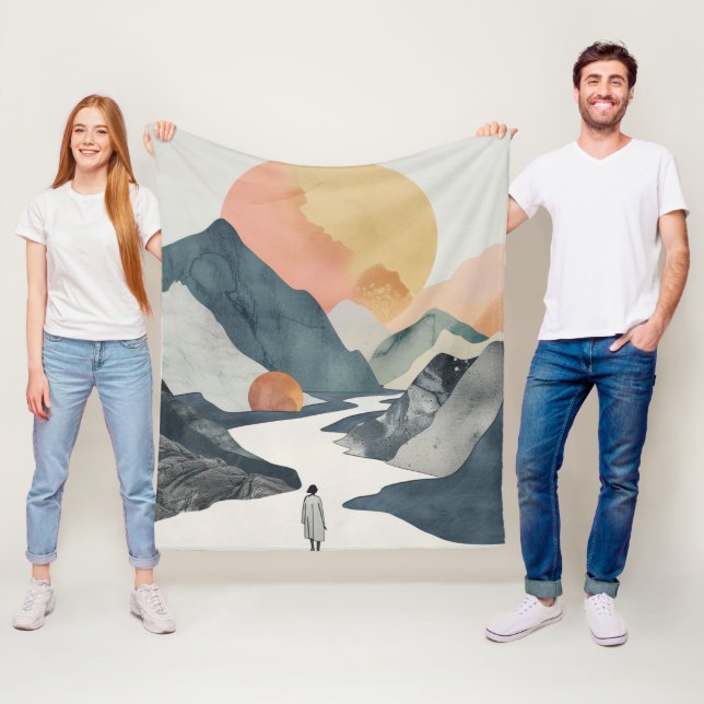 Boho Abstract Landscape (2) Fleece Blanket (In Situ)