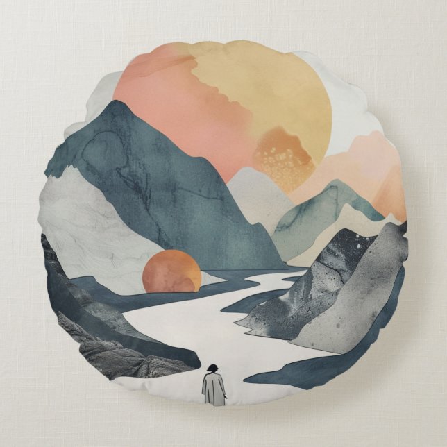 Boho Abstract Landscape (2) Round Cushion (Front)