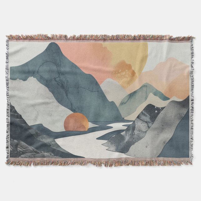Boho Abstract Landscape (2) Throw Blanket (Front)