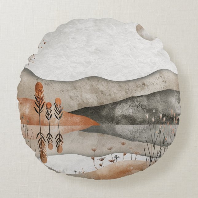 Boho Abstract Landscape (3) Round Cushion (Front)