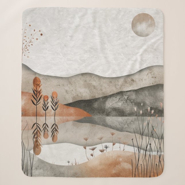 Boho Abstract Landscape (3) Sherpa Blanket (Front)