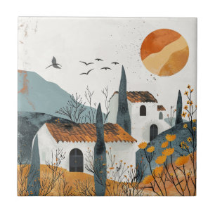 Boho Abstract Landscape (4) Tile
