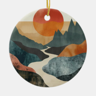 Boho Abstract Landscape (5) Ceramic Tree Decoration