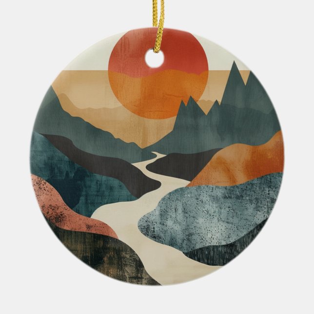 Boho Abstract Landscape (5) Ceramic Tree Decoration (Front)