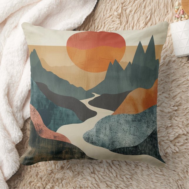 Boho Abstract Landscape (5) Cushion (Blanket)