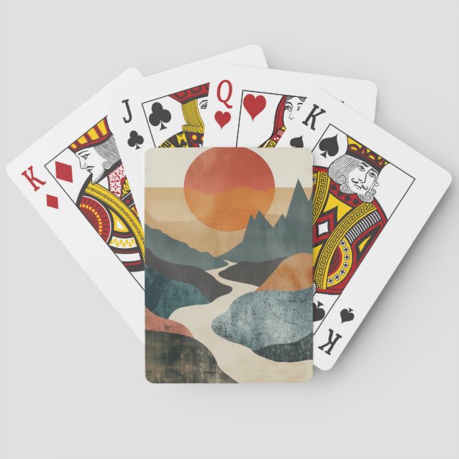 Boho Abstract Landscape (5) Playing Cards (Back)