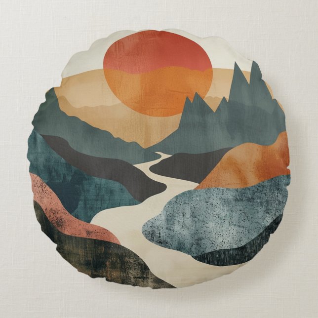 Boho Abstract Landscape (5) Round Cushion (Front)