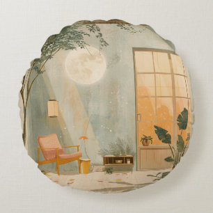 Boho Abstract Landscape (6) Round Cushion