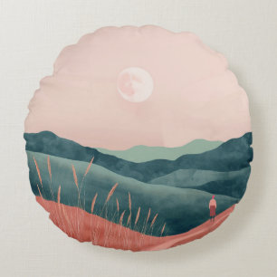 Boho Abstract Landscape (7) Round Cushion