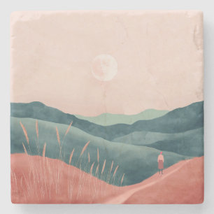 Boho Abstract Landscape (7) Stone Coaster