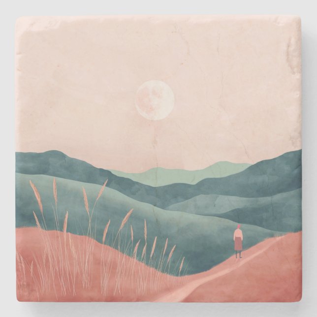 Boho Abstract Landscape (7) Stone Coaster (Front)