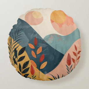 Boho Abstract Landscape (8) Round Cushion