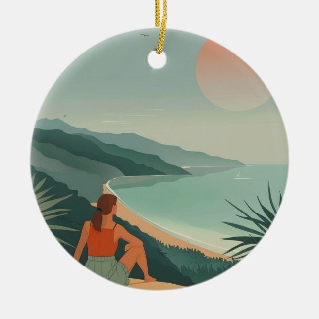 Boho Abstract Landscape (9) Ceramic Tree Decoration (Front)