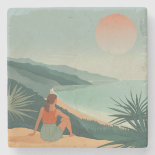 Boho Abstract Landscape (9) Stone Coaster