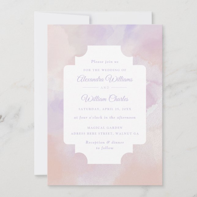 Boho Abstract Lavender Purple Watercolor Wedding Invitation (Front)