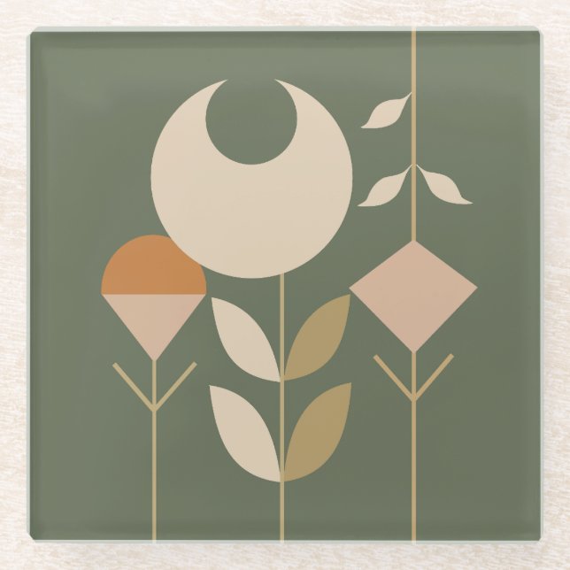 Boho Abstract Lily Glass Coaster (Front)