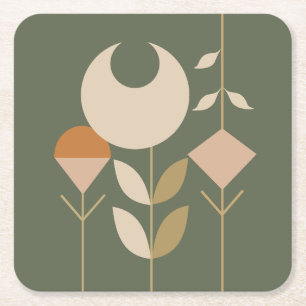 Boho Abstract Lily Square Paper Coaster