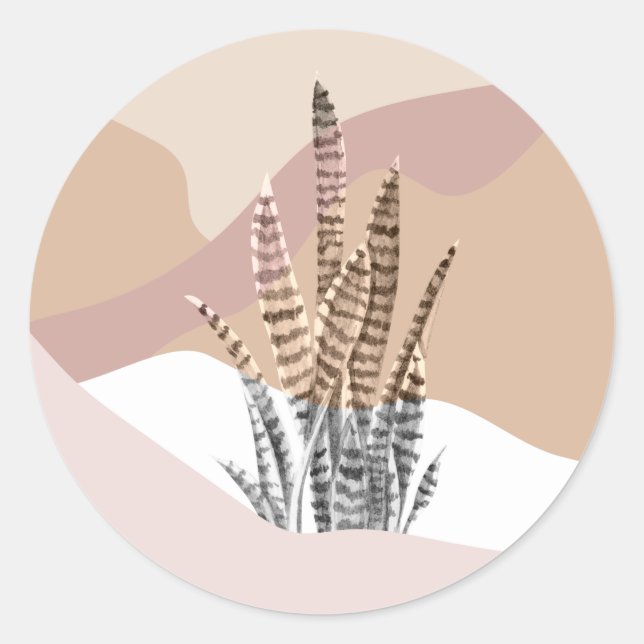 Boho Abstract Modern Succulent Classic Round Sticker (Front)