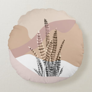 Boho Abstract Modern Succulent Round Cushion