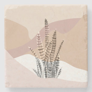 Boho Abstract Modern Succulent Stone Coaster