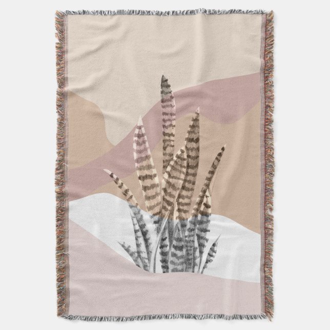 Boho Abstract Modern Succulent Throw Blanket (Front Vertical)