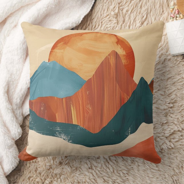 Boho Abstract Mountain Landscape with Sun Cushion (Blanket)