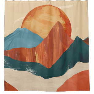 Boho Abstract Mountain Landscape with Sun Shower Curtain